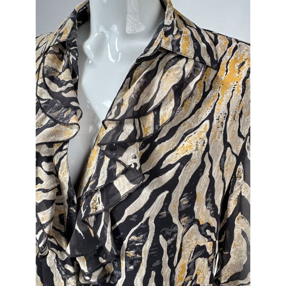 Coldwater Creek M Zebra Silk Print Ruffled Blouse Lined - Picture 2 of 16
